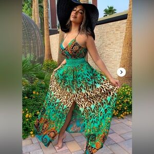 Vibrant Leopard Print Maxi Dress